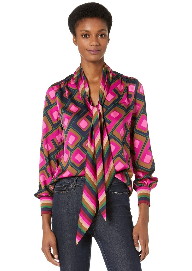 Trina Turk Women's Printed Bow Blouse  Extra Small