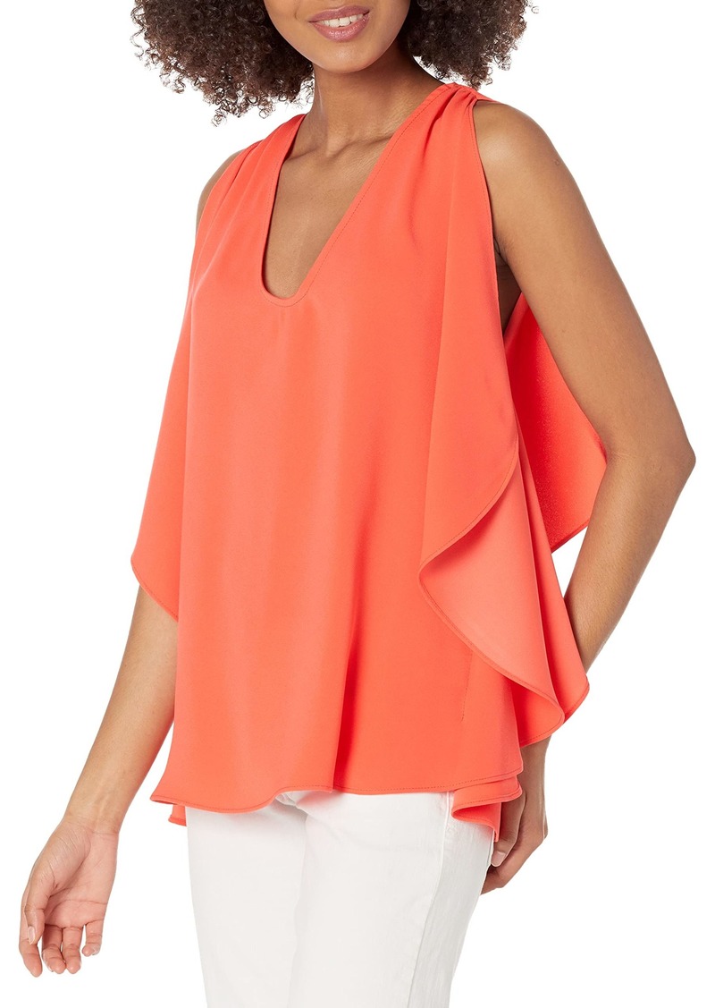 Trina Turk Women's Relaxed fit Blouse with V Neck and Split Long Sleeve