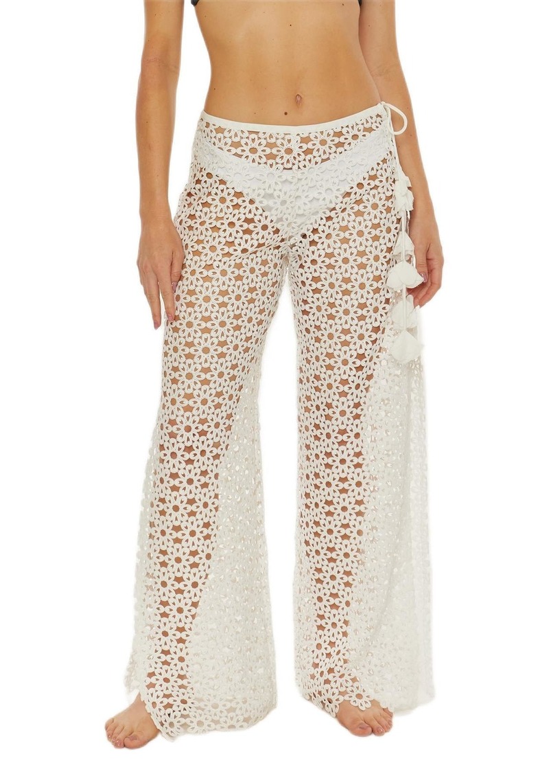 Trina Turk Women's Standard Chateau Lace Up Pants Split Side Wide Leg Beach Cover Ups