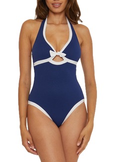 Trina Turk Women's Standard Courtside One Piece Swimsuit Plunge Neck Keyhole Cut Out Bathing Suits