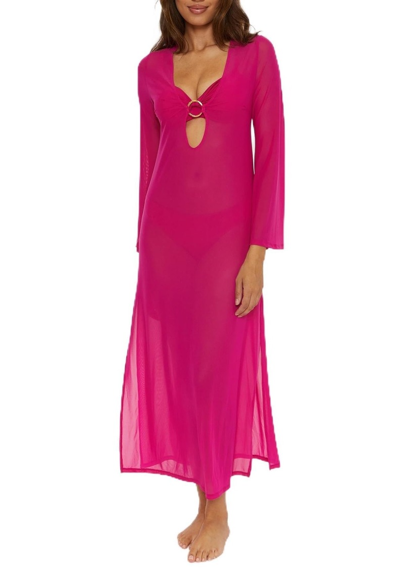 Trina Turk Women's Standard Elaire Mesh Maxi Dress Casual Plunge Neck Long Sleeve Beach Cover Ups