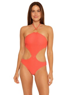 Trina Turk Women's Standard Empire High Neck One Piece Swimsuit-Gold Detailing Bathing Suits