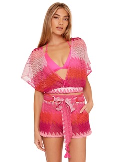 Trina Turk Women's Standard Cascade Flutter Sleeve Crochet Top-Bathing Suit Cover Ups