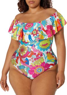 Trina Turk Women's Standard Fontaine Ruffle One Piece Swimsuit-Bathing Suits