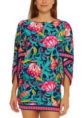 Trina Turk Women's Standard India Garden Drape-Sleeve Tunic-Floral Print Bathing Suit Cover Ups