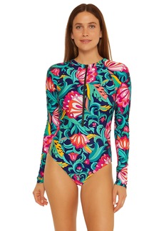 Trina Turk Women's Standard India Garden Paddle Long-Sleeve One Piece Swimsuit-Floral Print Bathing Suits