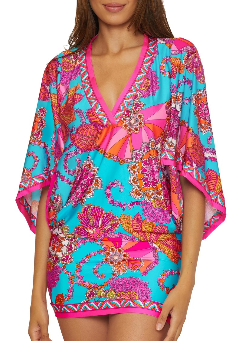 Trina Turk Women's Standard Meilani Swim Dress V-Neck Casual Floral Print Beach Cover Ups