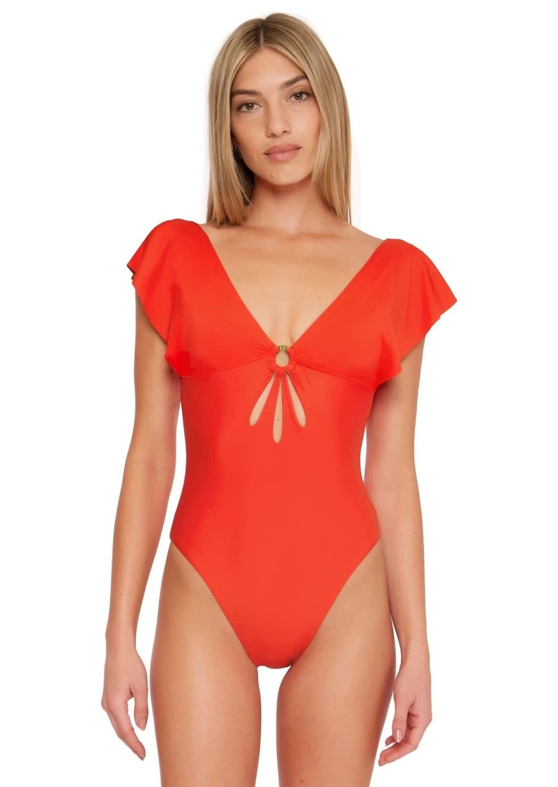 Trina Turk Women's Standard Monaco Flutter One Piece Swimsuit-Plunge Neckline Bathing Suits