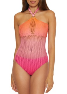 Trina Turk Women's Standard  Opal High Neck One Piece Swimsuit Keyhole Cut Out Bathing Suits