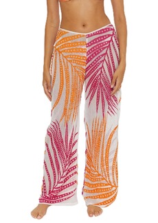 Trina Turk Women's Standard Sheer Pants Casual Wide Leg Tropical Leaf Print Beach Cover Ups