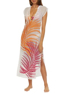 Trina Turk Women's Standard Sheer Tropics Maxi Dress Plunge V-Neck Casual Beach Cover Ups