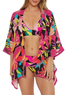 Trina Turk Women's Standard Solar Tunic Casual Open Front Floral Print Beach Cover Ups