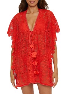 Trina Turk Women's Standard Voila Lace Up Caftan Plunge V-Neck Tie Front Casual Beach Cover Ups