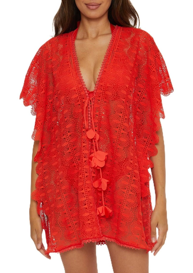 Trina Turk Women's Standard Voila Lace Up Caftan Plunge V-Neck Tie Front Casual Beach Cover Ups