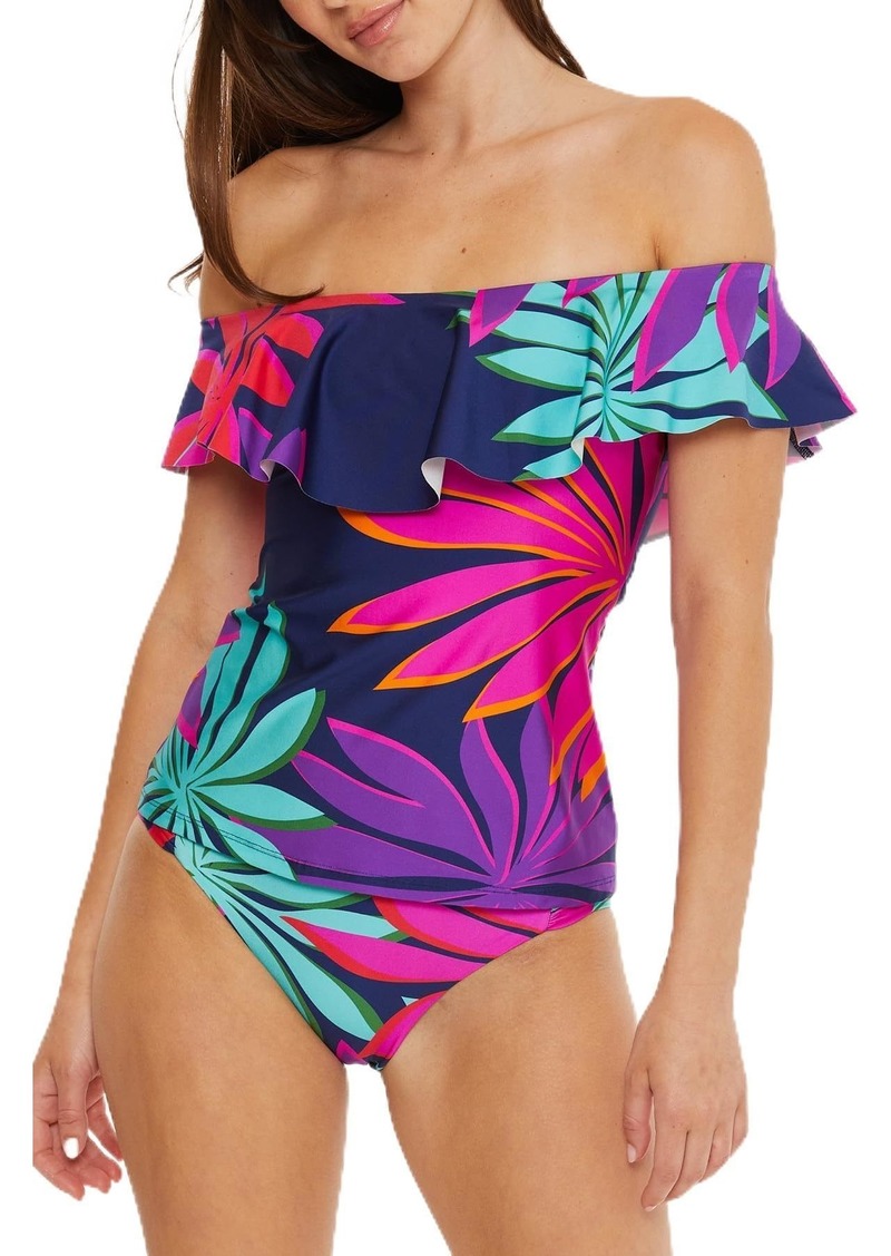 Trina Turk Women's Standard Wailea Ruffle Tankini Off Shoulder Beach Cover Ups