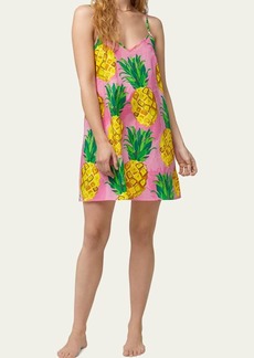 Trina Turk x Bedhead Pajamas Pineapple-Print V-Neck Poplin Chemise