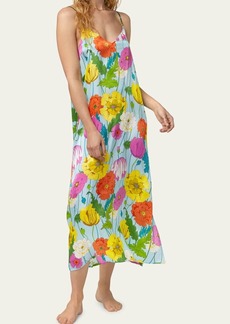 Trina Turk x Bedhead Pajamas V-Neck Floral-Print Satin Maxi Chemise
