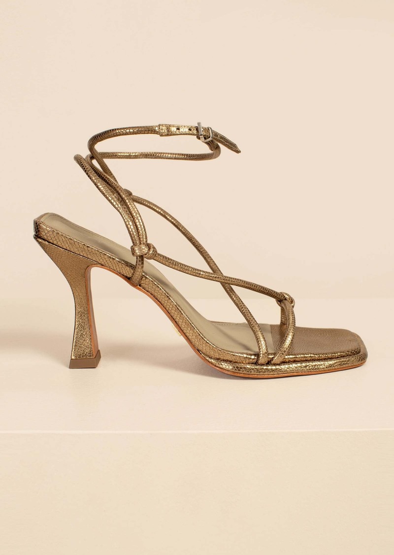 Trina Turk VICENZA CALCADOS  GIANE BRONZE GOLD STRAPPY OPEN TOE HEELED SANDAL / GOLD