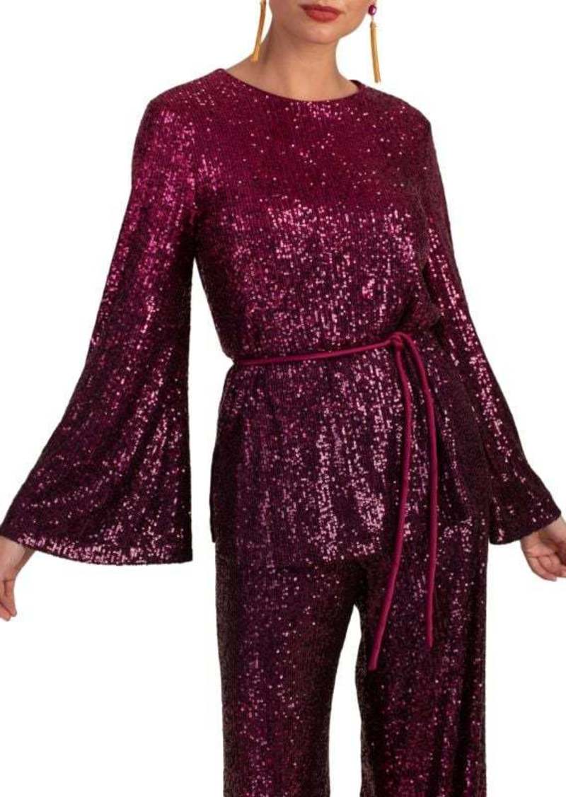 Trina Turk West Sequin Flared-Sleeve Top