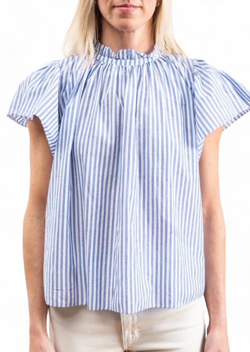 Trovata Carla High Neck Blouse In Blue/white Stripe