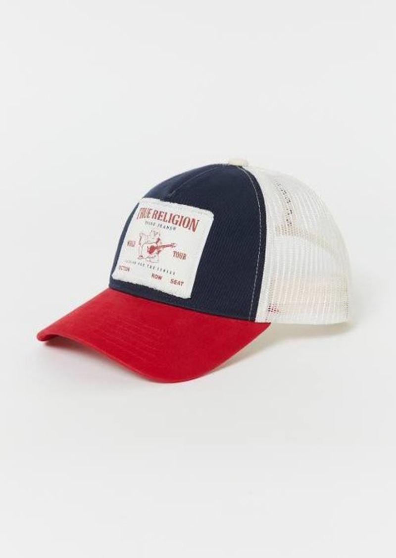 True Religion Colorblock Frayed Trucker Hat