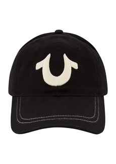 Concept One True Religion Cap, 5 Panel Cotton Twill Boys Baseball Hat with Horseshoe Logo, Adjustable Hook and Loop Closure - Black