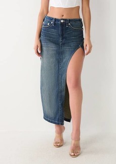 True Religion Women's Cut Out Denim Maxi Skirt