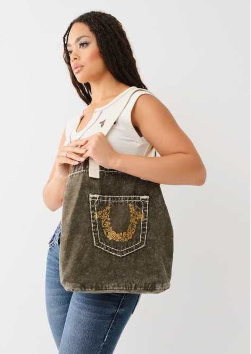 True Religion Embroidered Floral Tote Bag