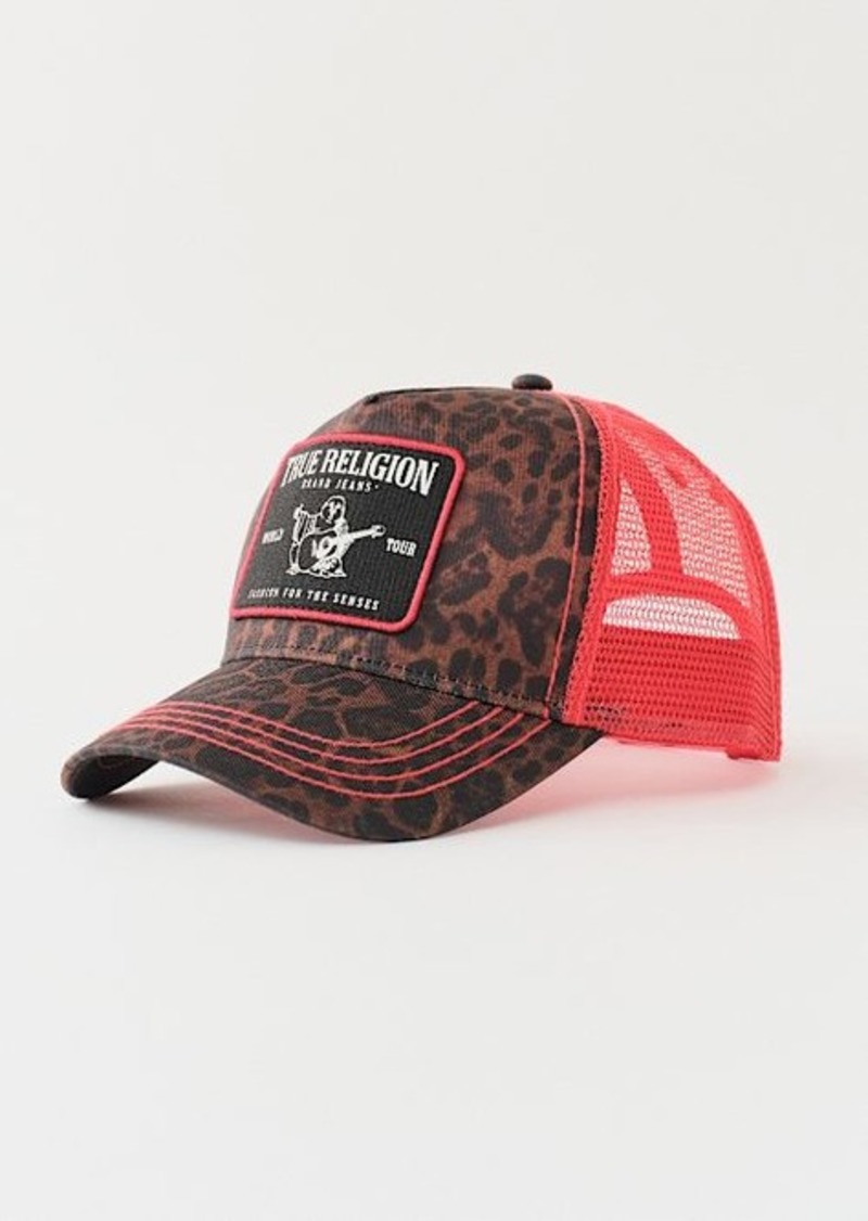 True Religion Logo Patch Leopard Trucker Hat