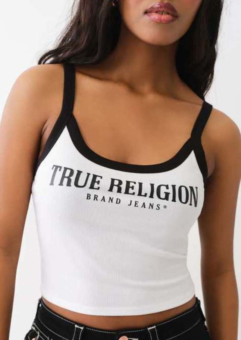 True Religion Women's Logo Ringer Baby Tank Top