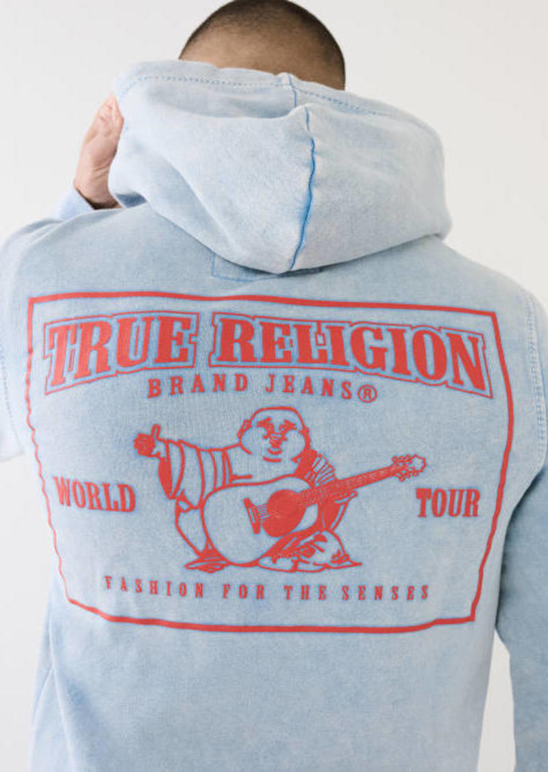 True Religion Men's Acid Wash Big T Zip Hoodie