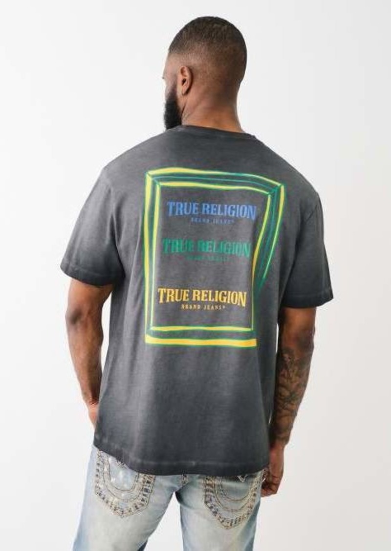 True Religion Men's Acid Wash Buddha Logo T-Shirt