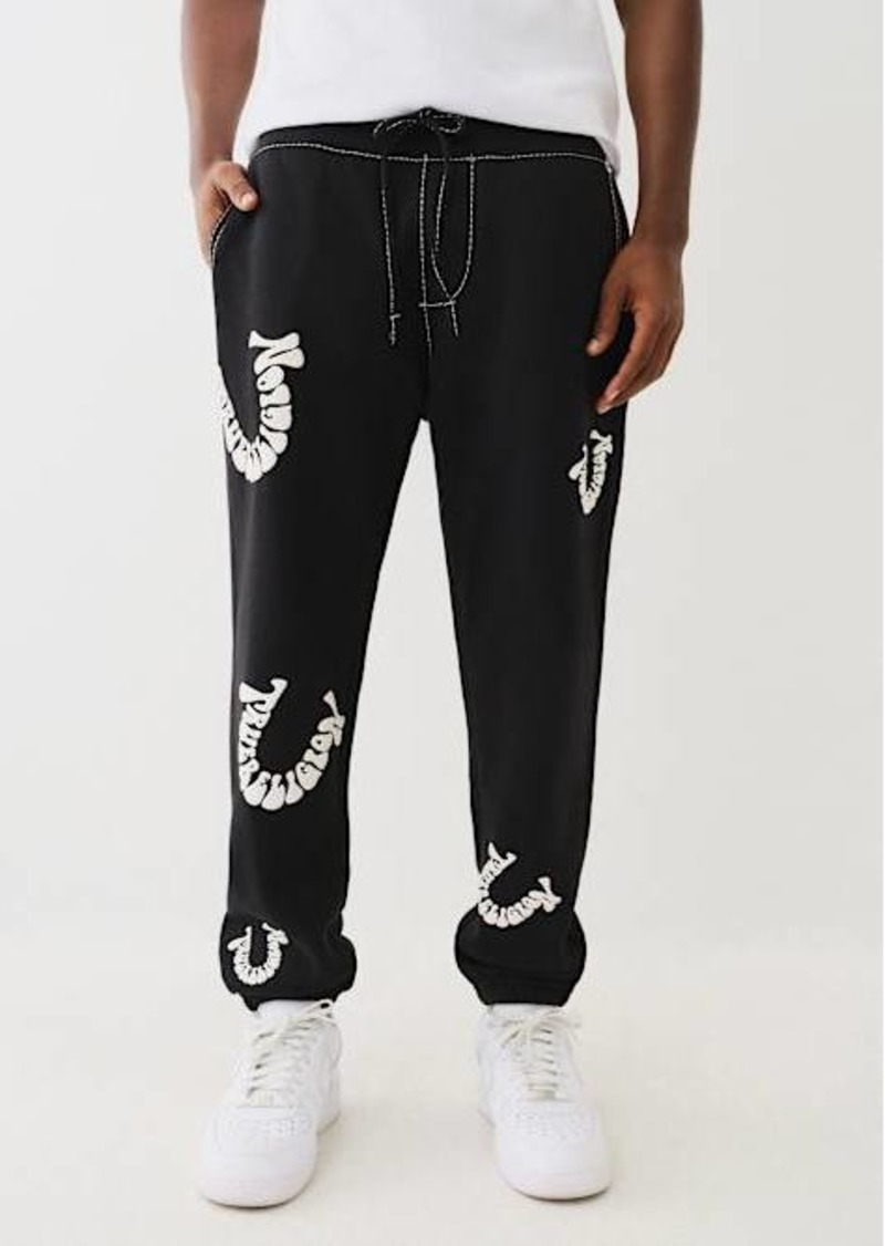 True Religion Men's Big T Warped Puff Print Logo Jogger