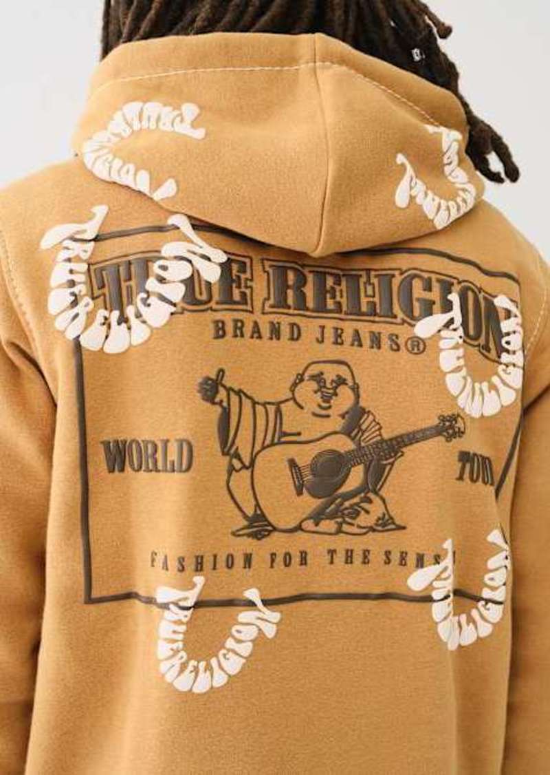 True Religion Men's Big T Warped Puff Print Logo Zip Hoodie