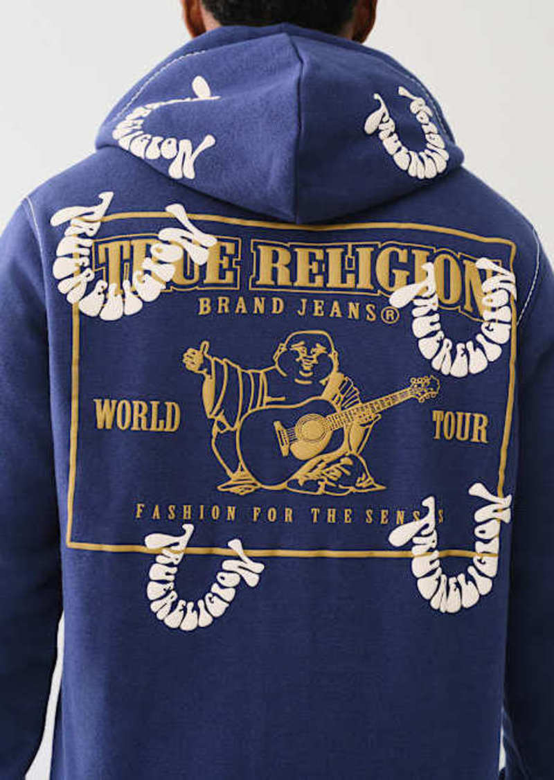 True Religion Men's Big T Warped Puff Print Logo Zip Hoodie