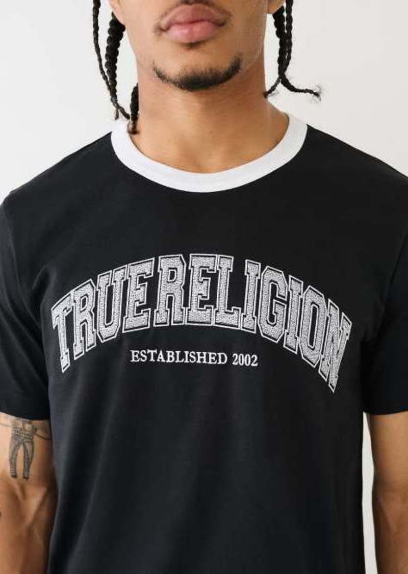 True Religion Men's Embroidered TR Logo Ringer Tee