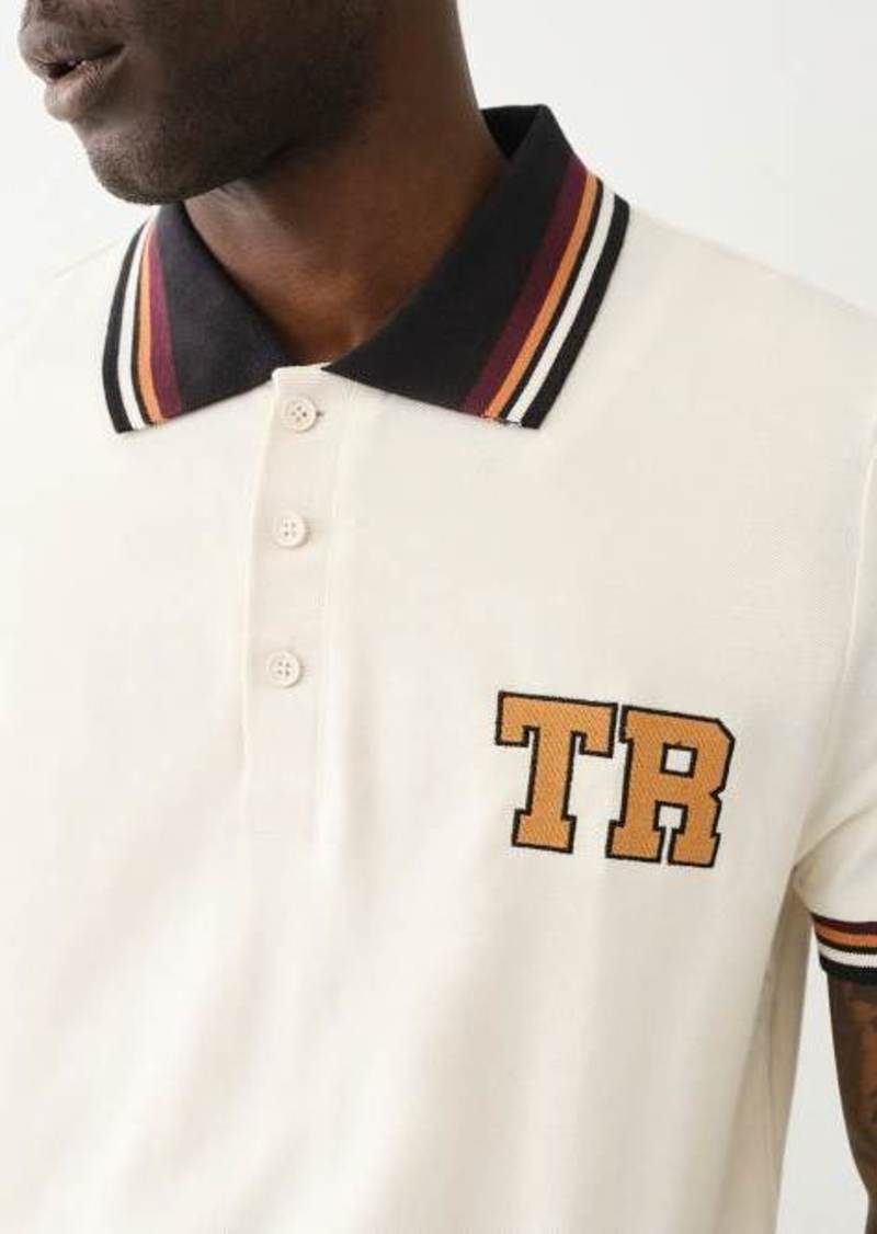 True Religion Men's Embroidered Varsity Striped Polo Shirt