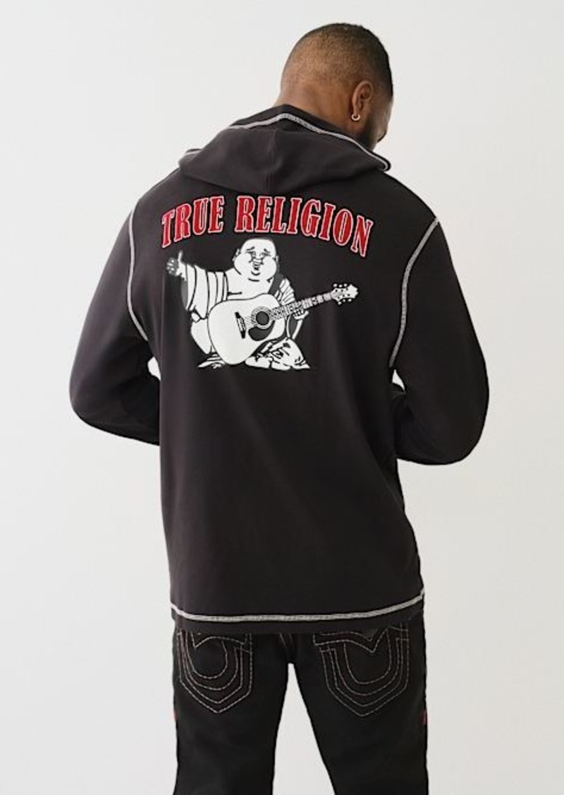 True Religion Men's Flocked Logo Hooded Henley T-Shirt