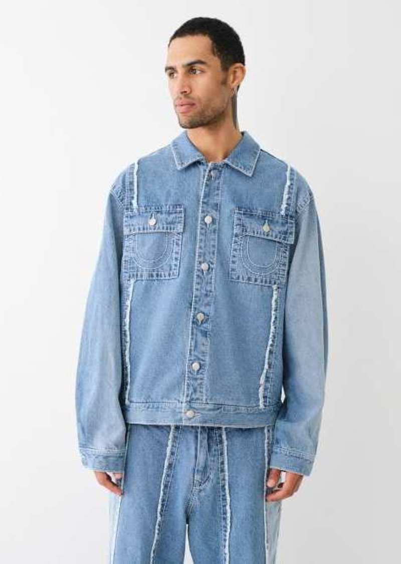 True Religion Men's Frayed Big T Denim Jacket