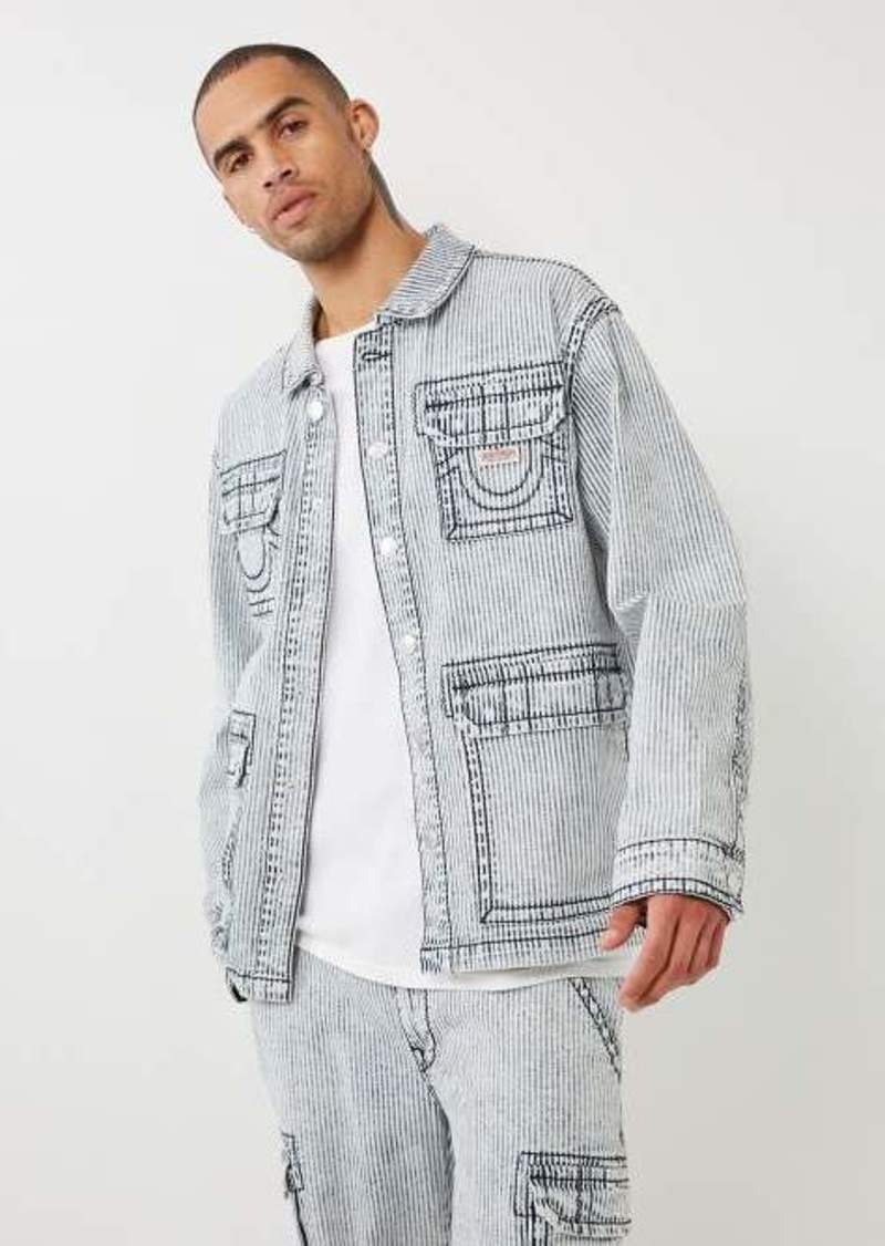 True Religion Men's Hickory Stripe Big T Shacket