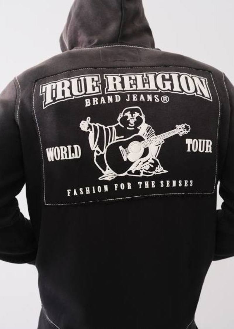 True Religion Men's Logo Applique Big T Zip Hoodie