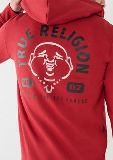 True Religion Men's Metallic Buddha 2002 Logo Zip Hoodie