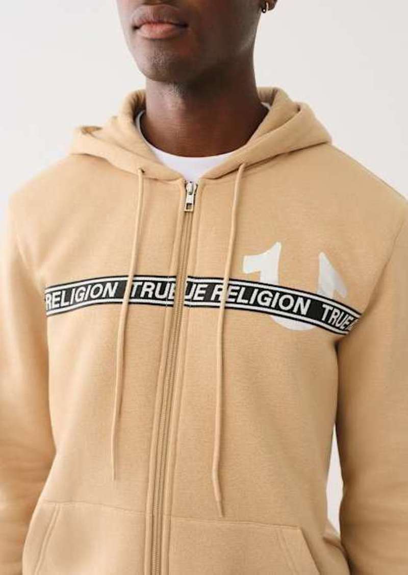 True Religion Men's Metallic Logo Tape Trim Zip Hoodie