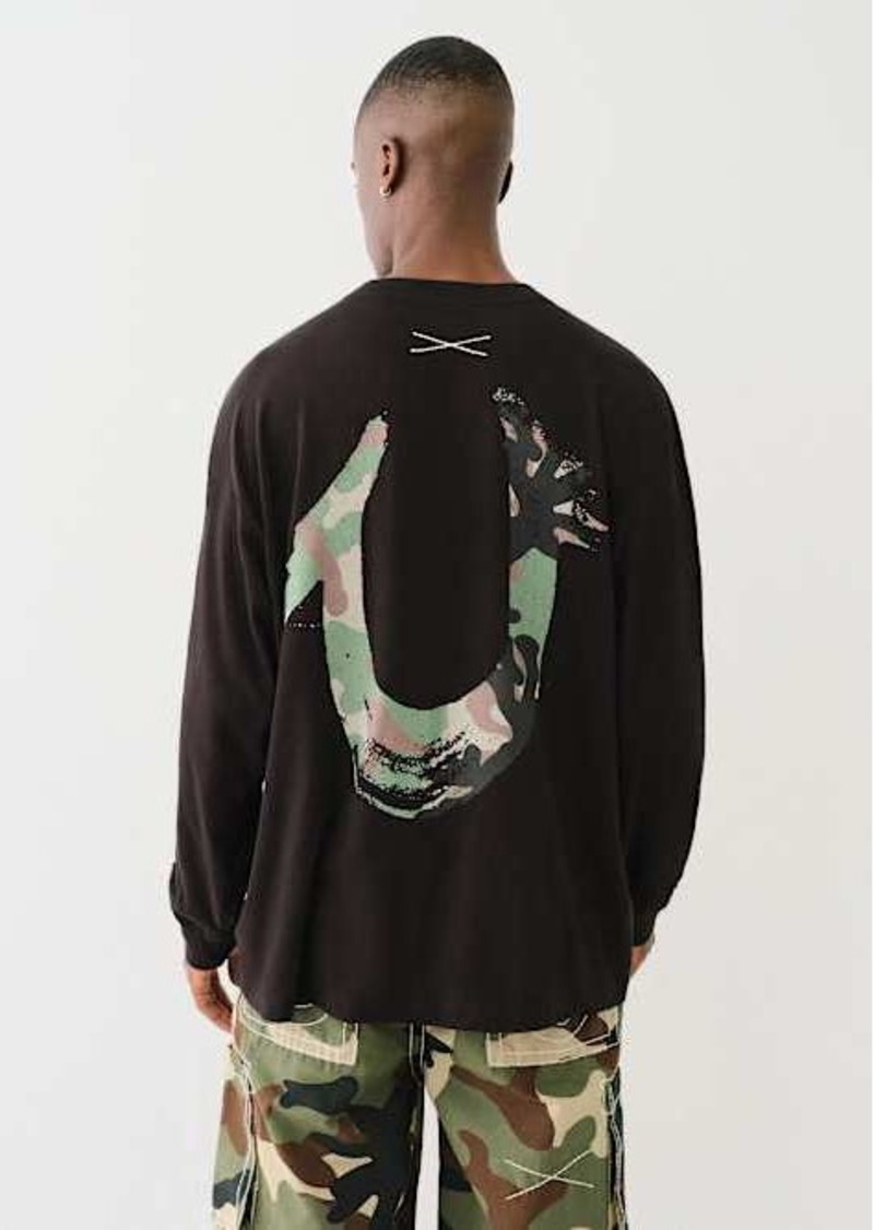 True Religion Men's Painted Camo Horseshoe Long Sleeve T-Shirt