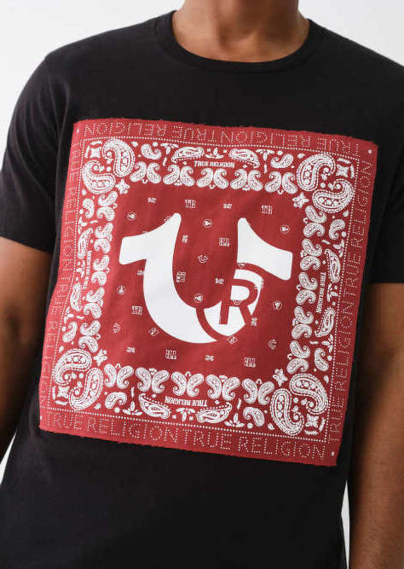 True Religion Men's Paisley Twill Applique Logo Tee