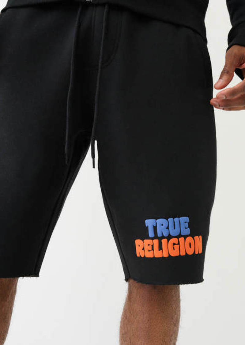 True Religion Men's Puff Print Raw Cut Sweat Short