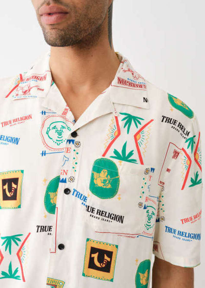 True Religion Men's Resort Print Camp Collar Shirt