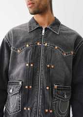 True Religion Men's Rivet Big T Zip Denim Jacket