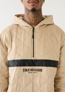 True Religion Men's TR Logo Quilted Half Zip Hoodie