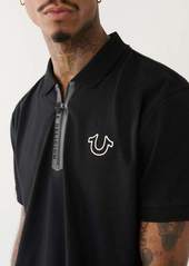 True Religion Men's TR Tape Logo Zipper Polo Shirt